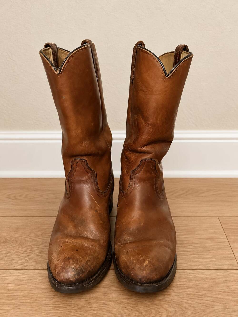 Vintage Acme Brown Leather Cowboy Boots Men’s 10 EW wide Distressed